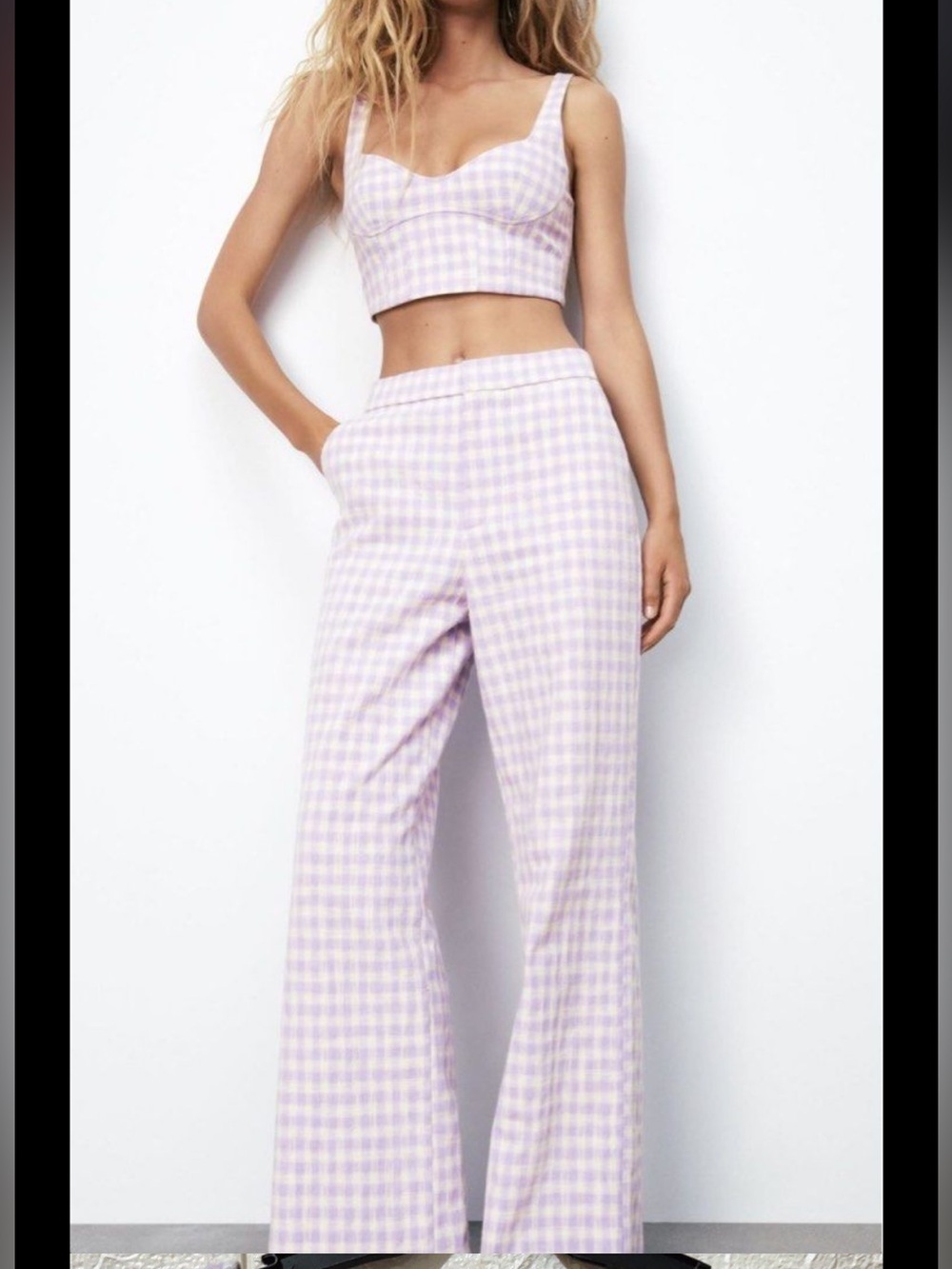 Zara Lavender and White Gingham Crop Top & Pants Set